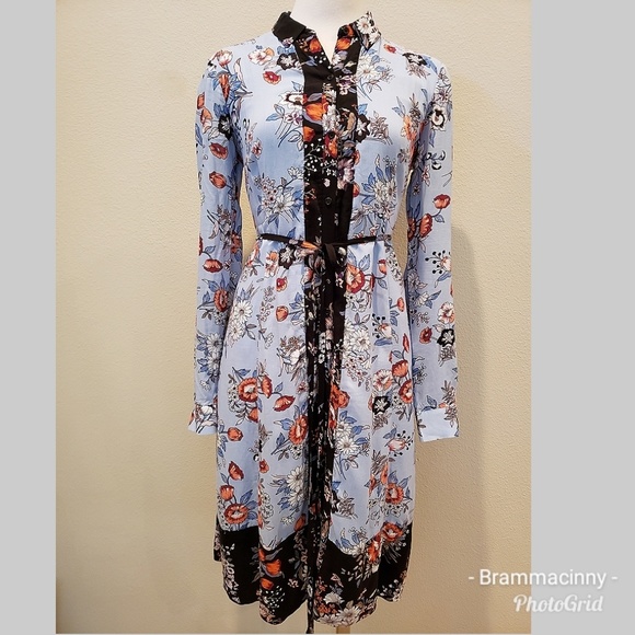 Anthropologie Maeve Leyster Floral Tie Shirt Dress - Picture 2 of 8